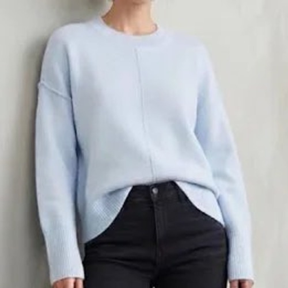 Vince Camuto Light Blue Crewneck Exposed Seam Oversized Knit Sweater NEW Sz XL